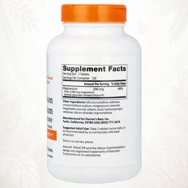 Doctor’s Best | Magnesio Glicinato de Alta Absorción | Tecnología Quelada Albion® TRAACS® | Vegano