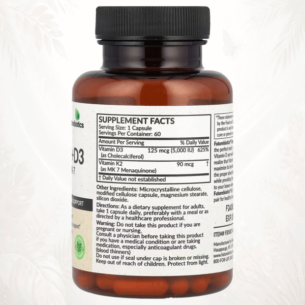 14 Futurebiotics | Vitamina K2 + D3 MK-7 | Soporte 2 en 1 para Huesos Fuertes y Salud Cardiovascular
