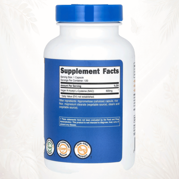 Nutricost | NAC Vegano (N-Acetil-L-Cisteína) | Soporte Antioxidante y Salud Celular 120 cápsulas