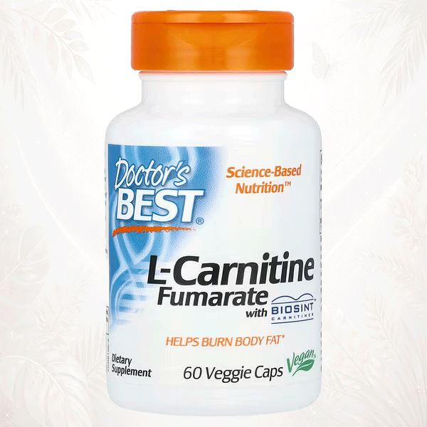 Doctor’s Best | L-Carnitina Fumarato 500 mg con BioSint® | Energía Mitocondrial y Recuperación 60 cápsulas