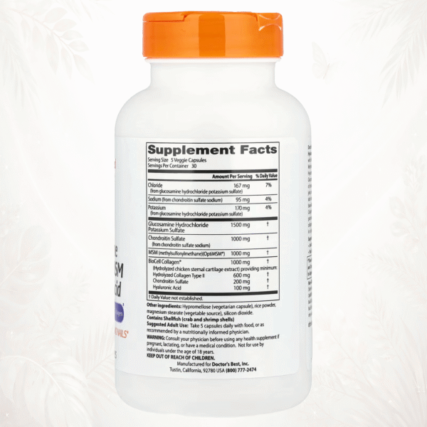 Doctor’s Best® | Glucosamina + Condroitina + MSM OptiMSM® + BioCell Collagen® | Articulaciones 150 cápsulas Fuertes & Belleza Hidratada