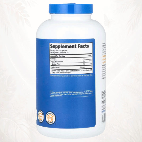 Nutricost | Cáscara de Psilio | Soporte de Fibra para la Salud Digestiva y el Tránsito Intestinal 500 cápsulas