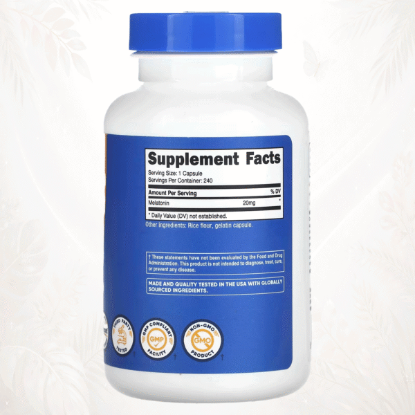 Nutricost® Melatonina Ultra Potente 20 mg | Regulador Avanzado del Sueño Profundo y Ritmo Circadiano 240 cápsulas