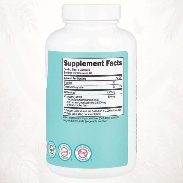 D-Manosa 1300 mg + Arándano Rojo Concentrado 50:1 | Limpieza Urinaria Femenina & Protección Natural Avanzada | Nutricost®