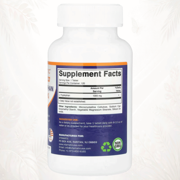 Vitamatic | L-Triptófano 1000 mg | Aminoácido Esencial para el Bienestar Emocional 120 comprimidos