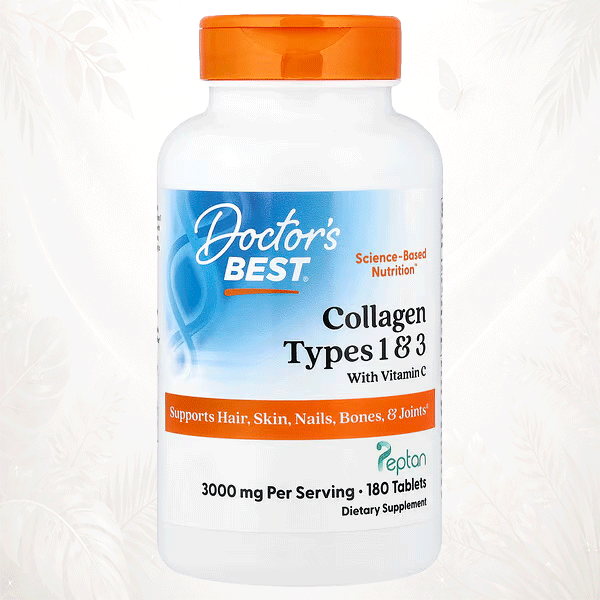 141 Doctor’s Best | Colágeno Hidrolizado Tipos 1 y 3 con Vitamina C | Soporte para Cabello, Piel, Uñas, Huesos y Articulaciones 180 comprimidos