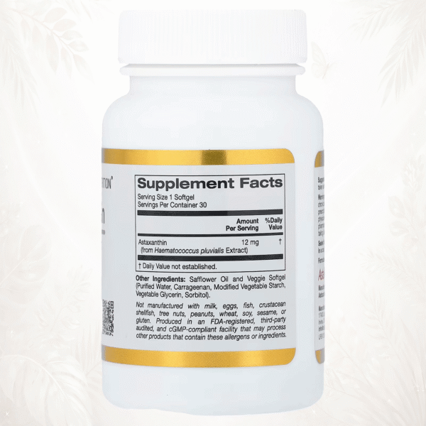209 California Gold Nutrition Astaxantina 12 mg | Astalif® Pura de Islandia | Antioxidante Avanzado 30 cápsulas