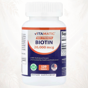 Vitamatic | Biotina Ultra Potente 20,000 mcg con Queratina Hidrolizada | Cabello, Piel y Uñas de Alto Impacto 120 comprimidos
