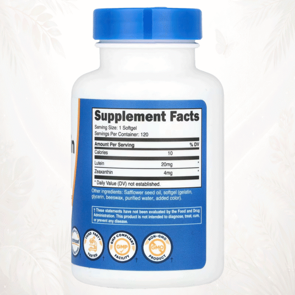 Nutricost Zeaxantina con Luteína | 20 mg de Luteína + 4 mg de Zeaxantina | Soporte Visual Avanzado