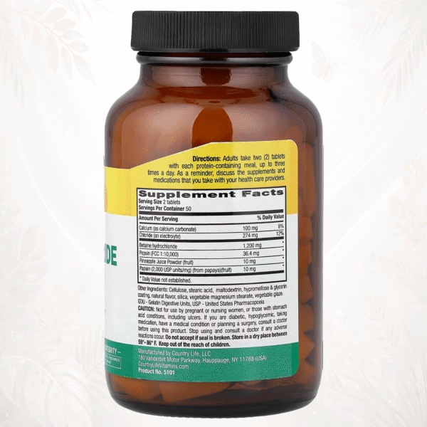 Country Life | Betaína HCl 600 mg con Pepsina y Enzimas | Soporte Digestivo Avanzado para Comidas con Proteína