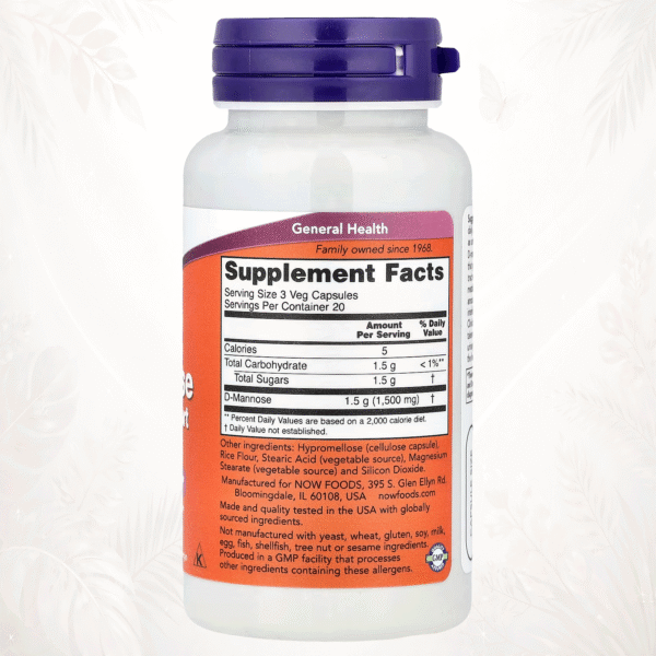 NOW Foods | D-Manosa 500 mg | Soporte Nutricional para la Salud del Tracto Urinario