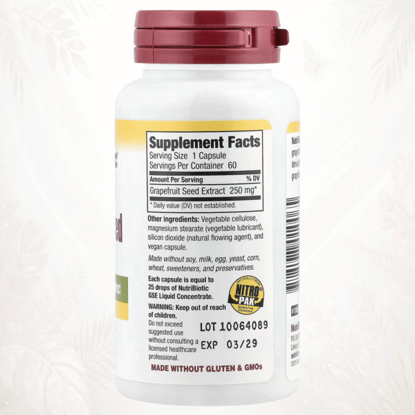 NutriBiotic Extracto de Semilla de Pomelo 250 mg | Máxima Concentración | Fórmula Vegetal de Alta Pureza 60 cápsulas