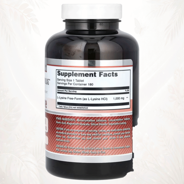 50 Amazing Nutrition | L-Lisina 1000 mg (HCl) | Soporte para la Función Celular y el Bienestar General 180 comprimidos