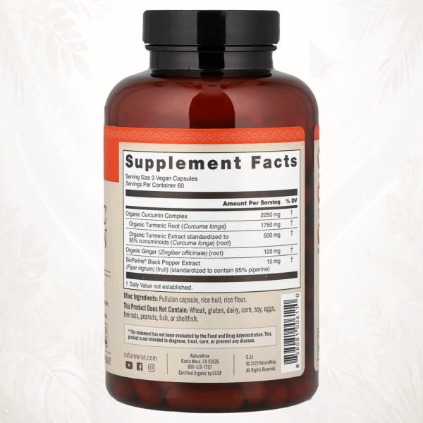 64 NatureWise Curcumina de Cúrcuma Orgánica | Con Jengibre Orgánico y BioPerine® | Alta Absorción