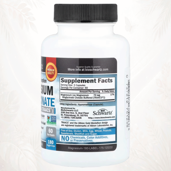 71 BioSchwartz | Magnesio Bisglicinato de Máxima Absorción (TRAACS®) | Soporte Integral para la Salud 180 cápsulas del Cuerpo