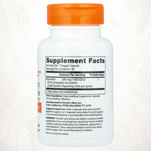 Doctor’s Best | Bromelina de Alta Potencia 3000 GDU | Soporte Digestivo y Articular 90 cápsulas