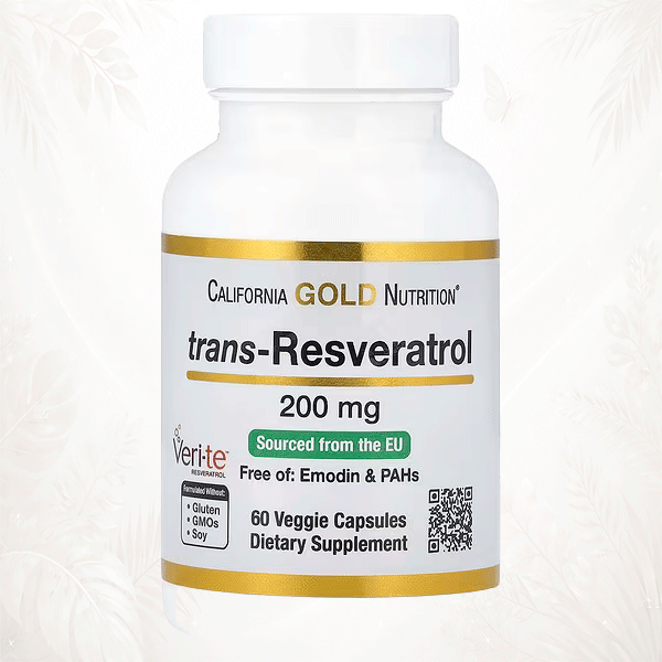California Gold Nutrition Trans-Resveratrol 200 mg | Veri-te™ de Origen Italiano | Antioxidante Celular Avanzado 60 cápsulas