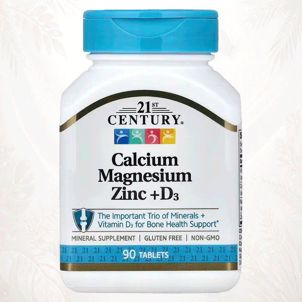 21st Century® Calcio, Magnesio y Zinc + Vitamina D3 | Salud Ósea y Muscular – 90 Comprimidos