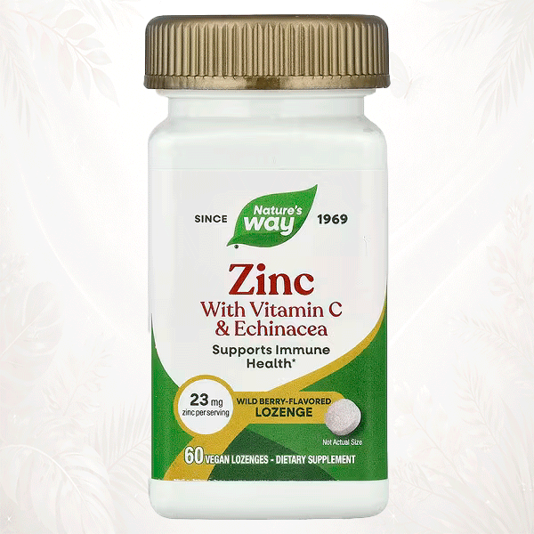 Nature’s Way® Zinc + Vitamina C con Equinácea | Apoyo Inmunitario Diario – 60 Pastillas Veganas