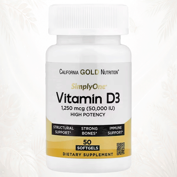 1 California Gold Nutrition® SimplyOne® Vitamina D3 50,000 UI | Soporte Óseo e Inmunitario – 50 Cápsulas Blandas