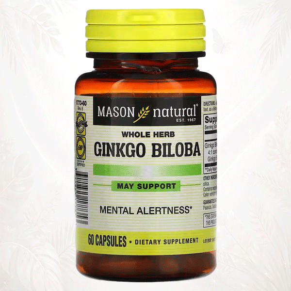 1 Mason Natural® Ginkgo biloba Hierba Entera 125 mg | Apoyo Cognitivo y Circulatorio – 60 Cápsulas