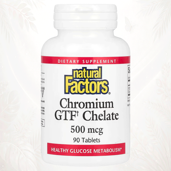 Natural Factors® Quelato de Cromo FTG 500 mcg | Apoyo al Metabolismo de la Glucosa – 90 Comprimidos