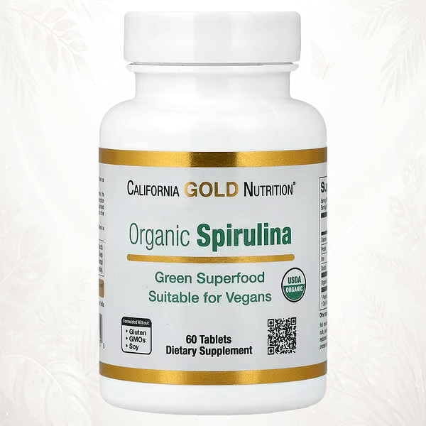 1 California Gold Nutrition® Espirulina Orgánica | Superalimento Verde Antioxidante – 60 Comprimidos