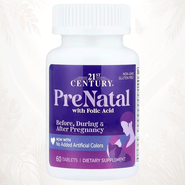 21st Century® Prenatal con Ácido Fólico | Nutrición Integral para Mamá y Bebé – 60 Comprimidos