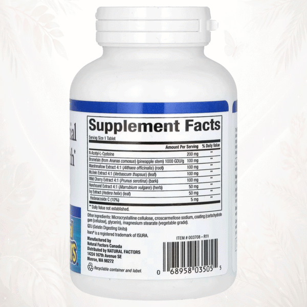 Natural Factors® Salud Pulmonar, Bronquial y Sinusal – 90 Comprimidos