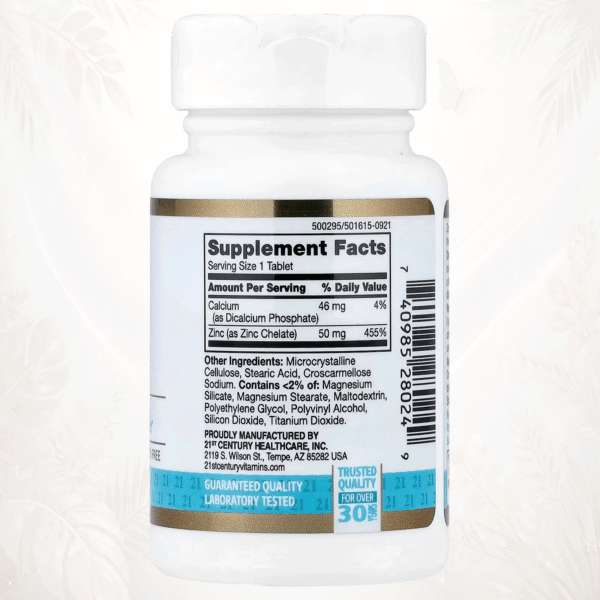 21st Century® Zinc Quelado 50 mg – 60 Comprimidos