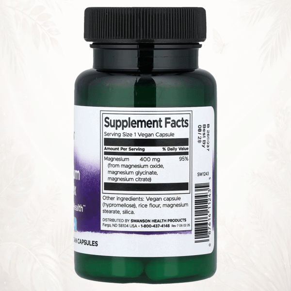 Swanson® Complejo de Triple Magnesio 400 mg – 30 Cápsulas Veganas