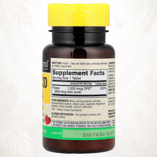 2 Mason Natural® Ácido Fólico 800 mcg – 100 Tabletas