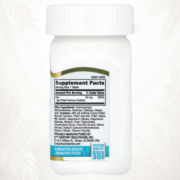 2 21st Century® Hierro de Liberación Lenta 45 mg – 60 Comprimidos