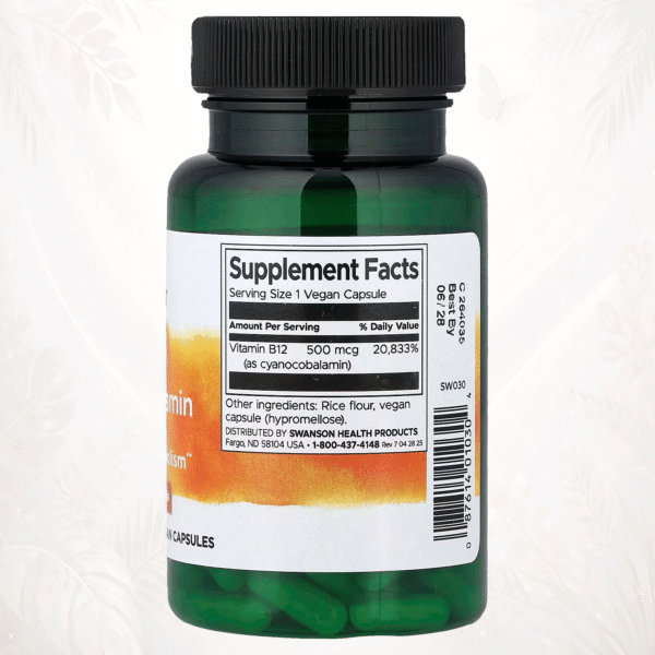 Swanson® Vitamina B12 500 mcg – 100 Cápsulas Veganas