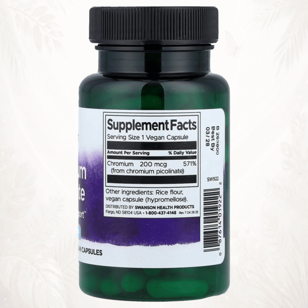 Swanson® Picolinato de Cromo 200 mcg | Apoyo al Metabolismo de la Glucosa – 100 Cápsulas Veganas