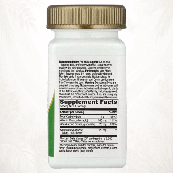 Nature’s Way® Zinc + Vitamina C con Equinácea | Apoyo Inmunitario Diario – 60 Pastillas Veganas