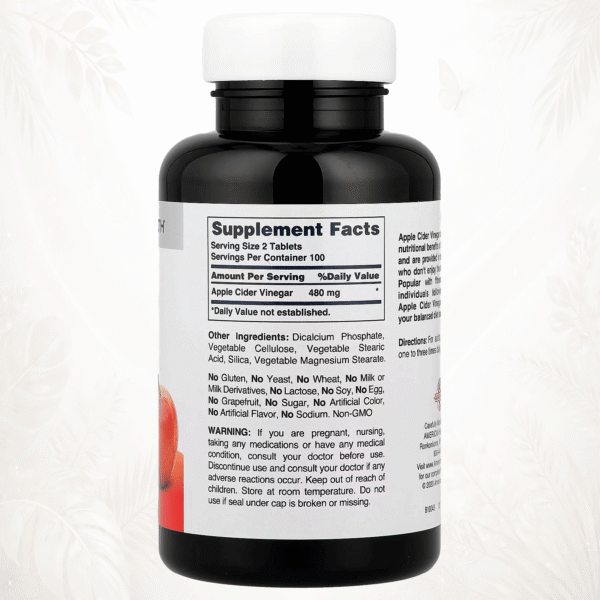 American Health® Vinagre de Sidra de Manzana | Bienestar Diario sin Sabor Ácido – 200 Comprimidos