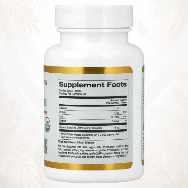 2 California Gold Nutrition® Espirulina Orgánica | Superalimento Verde Antioxidante – 60 Comprimidos
