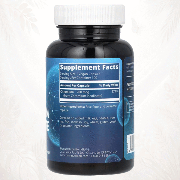MRM Nutrition® Picolinato de Cromo | Metabolismo de Carbohidratos y Glucosa – 100 Cápsulas Veganas