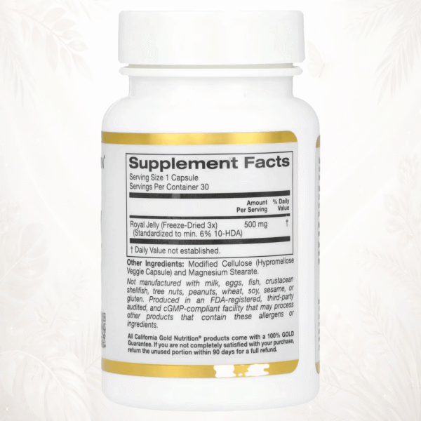 California Gold Nutrition® Jalea Real Liofilizada | Vitalidad y Nutrición Natural – 30 Cápsulas Vegetales