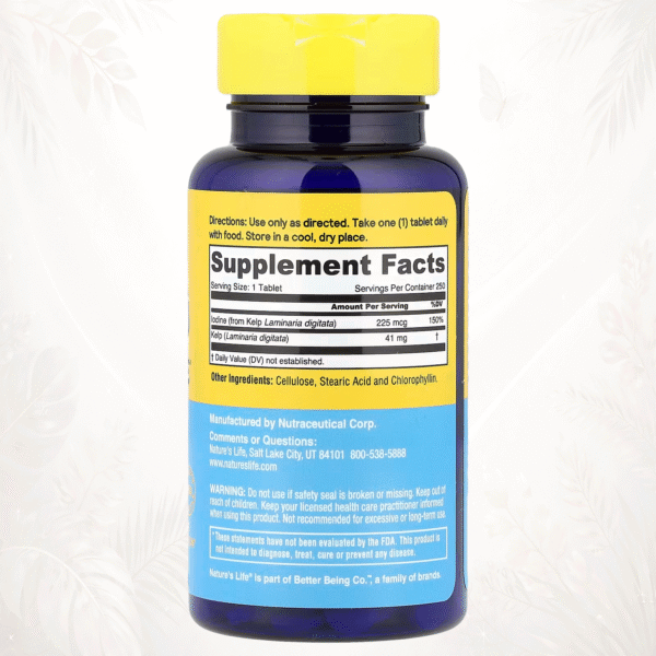 Nature’s Life® Kelp Islandés | Yodo Natural para la Función Tiroidea – 250 Comprimidos