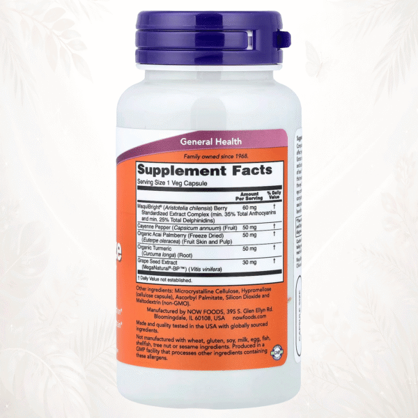 NOW Foods® Humectación para el Contorno de los Ojos con MaquiBright® | Fórmula Avanzada de Bienestar Ocular – 60 Cápsulas Vegetales