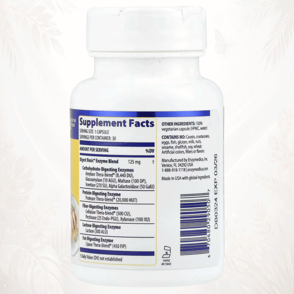 Enzymedica® Digest Basic | Enzimas Esenciales para la Digestión Diaria – 30 Cápsulas Veganas