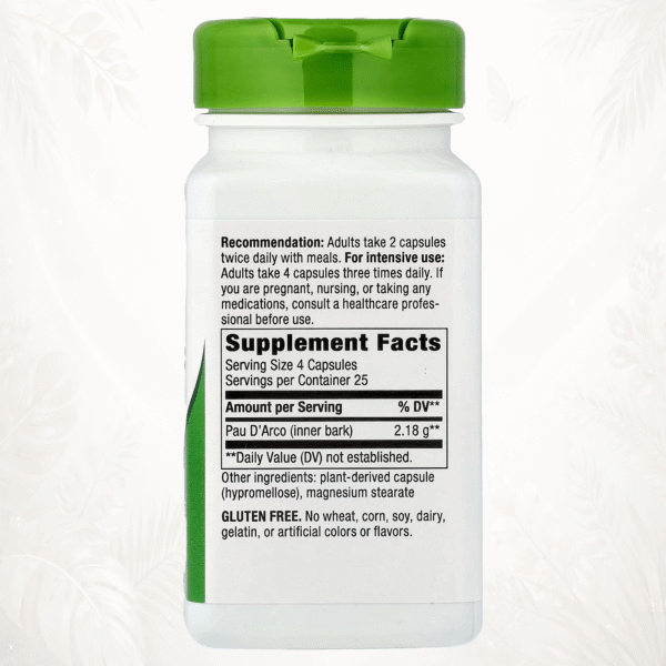 Nature’s Way® Lapacho Amarillo (Pau D’Arco) | Botánico Tradicional Sudamericano – 100 Cápsulas Veganas