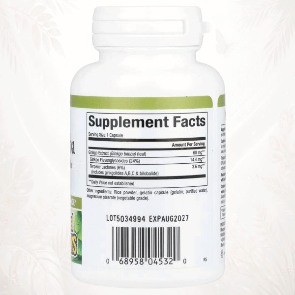 Natural Factors® Ginkgo biloba – Memoria y Rendimiento Mental | 60 Cápsulas